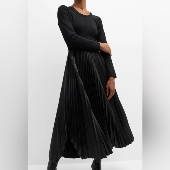Elie Tahari leather The Amalia Pleated Mixed Media Sweater Dress
Color black - Picture 3 of 13